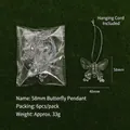 Set of 6 clear acrylic butterfly ornaments with silver strings for Christmas tree decor - Butterfly Pendant / 58mm