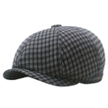 Classic British style plaid newsboy cap in navy blue and grey tweed blend fabric - Navy Blue