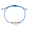 Deep blue woven rope Saint Benedict gold coin religious bracelet with adjustable knot - Navy Blue