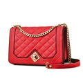 Red quilted chain crossbody bag with gold-tone hardware and rhombus metal buckle decor - Dark Red