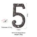 Vintage brown cast iron house number 5 with rustic texture and mounting screws - Number 5 / Brown Rust