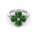 S925 silver ring featuring a green clover design made of four heart-shaped zircons - Platinum Plated Green Zirconia / Size 6