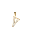 Collier en acier doré avec un pendentif en forme de lettre V orné de cristaux brillants - Lettre V