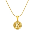 Golden stainless steel necklace featuring a hammered pendant with letter K and pearl inlay - Gold-Letter K (Snake Chain)