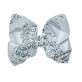 6 inch white sequin hair bow clip with silver glitter finish for girls' festive headwear - 8-White/Iridescent