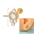 Golden 16G internally threaded labret stud with crystal cluster for ear piercings - Double Dangle Disc