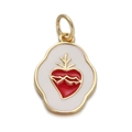 14K gold plated winged heart charm with red and white enamel detailing for DIY jewelry - Flame Heart
