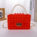 Red pop-it silicone crossbody bag for kids with pearl handle and gold chain strap - Large / Large Size Red
