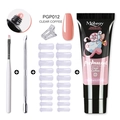 Poly nail gel kit in Clear Coffee shade with dual-ended brush and nail clip tools - Clear Coffee