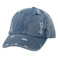 Distressed blue denim baseball cap with vintage frayed holes and retro washed finish - One Size / Ocean Blue (Slight Distressed)