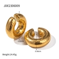 18K gold-plated chunky stainless steel hoop earrings with hammered texture finish - Hammered Round Style (JDE2306009)