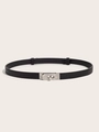 Detail of Saffiano leather belt with silver buckle and rhinestones - Rhinestone Buckle (Silver) Cross Pattern Adjustable Belt (Black)