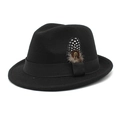 Sombrero fedora clásico de fieltro de lana negro con cinta y detalle de pluma - M (56-58cm) / Negro