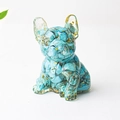 French Bulldog statue with turquoise crystal stones and gold foil in clear resin - Turquoise
