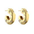Detail of gold oval hoop earrings with sparkling cubic zirconia pavé stones - Gold C-shape White Zirconia