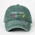 Berretto vintage in cotone lavato verde con ricamo Puerto Rico e icone tropicali - Taglia unica / Verde Scuro