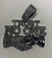 Collier hip hop argent pendentif Trust No One avec strass et motif poignée de main - Pendentif simple en argent (sans chaîne)