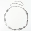 Silver leaf-shaped metal waist chain with textured diamond pattern for beach dresses - Leaf Pattern Style / 19451 Silver