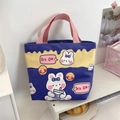Cute cartoon canvas tote bag with pink straps and rabbit print in dark blue and yellow - Coke Rabbit