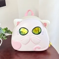 Dettaglio dello zaino gatto 3D rosa e bianco con lenti riflettenti gialle - Bianco