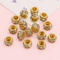 Golden plated rhinestone spacer beads with large hole for DIY jewelry making - Copper Rhinestone Rondelle / 10mm Rhinestone Ring / 5pcs Pack / Gold