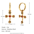 Ohrringe aus 18K vergoldetem Edelstahl mit bunten Kristallen und Rosen-Kreuz-Gravur - Rose Kreuz Tropfenohrringe / Gold/Mehrfarbig