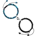 Couples magnetic heart bracelets with blue tiger eye and black volcanic stone beads - Blue Tiger Eye and Lava Stone