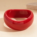 Glossy bright red wide acrylic bangle with irregular round shape in retro style - Dark Red (Standard)