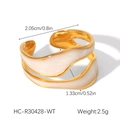 Detail of wavy irregular drip oil ring showing weight 2.5g and 1.33cm width dimensions - Creamy White Enamel Irregular Open Ring (HC-R30428-WT)
