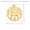 Detailed specs of stainless steel clover pendant with dimensions and weight info - Gold Lucky Clover Coin