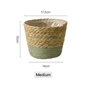 Medium seagrass planter basket in natural and light green woven finish with plastic liner - Medium / Green Base