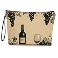 Trousse à maquillage beige avec imprimé vintage de vin et raisins et zip noir solide - Style d'impression de vin 4 (xy-077-4) / 17*25cm Avec Dragonne