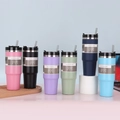 30oz vacuum insulated stainless steel coffee mugs in multiple colors with straws - 30oz/900ML / Screw Lid Straw Style / Random Color / 0.7
