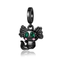 Detailed view of black axolotl charm with green crystal eyes and S925 silver hallmark - Black Axolotl Green Eye Charm