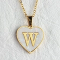 Gold plated heart necklace with white mother of pearl inlay and letter W pendant - Letter W / Gold