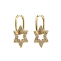 Boucles d'oreilles créoles dorées avec pendentifs étoiles hexagonales et pierres - Étoile / Or