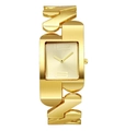 Elegant gold-tone ladies rectangle watch with decorative geometric link bracelet - Gold Men Style Rectangle Dial