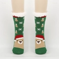 Chaussettes de Noël épaisses avec motif vert, bord rouge et doublure en laine blanche - Taille unique / Ours Brun Sapin Vert