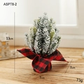Mini-Weihnachtsbaum 13cm in Grün mit Schneeeffekt und rot-schwarzer Stoffbasis - Mit Stoff umwickelter Weihnachtsbaum