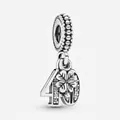 Macro view of silver number 40 pendant with clover element and inlaid cubic zirconia - Number 40 (Clover)