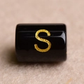 Black cylindrical bead with gold stamped letter S for DIY bracelet jewelry making - S