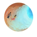 Round night light featuring romantic couple illustration in orange and blue tones - Healing Sky / One-button Switch Warm Light Stepless Dimming