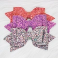 Glitter bow straw accessories in pink-orange, purple, and multicolor silver set of 3 - Three-Piece Set