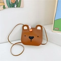 Brown PU leather bear shaped crossbody bag for kids with adjustable shoulder strap - Brown