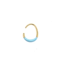 Detail of 18K gold U-shaped earring featuring sky blue enamel with fine spiral texture - 19*15mm / Half Wrap Style / Blue