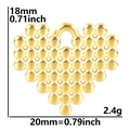 Colgante de corazón dorado de 18mm con patrón de panal y medidas detalladas - Colgante Color Oro