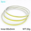 Set of 3 silver stainless steel bangles with yellow enamel inlay 60mm diameter - Yellow / Steel Color