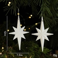Set di 2 decorazioni natalizie a stella a otto punte bianche glitterate con cordino argento - 2 Pezzi/Set / Bianco