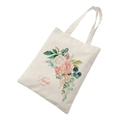 Off-white canvas tote bag featuring floral watercolor print and Thank You lettering - Pink Peony Thank You