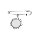 Vintage silver brooch with blank round pendant for sublimation and retro floral patterns - Single Round Charm Pin Brooch